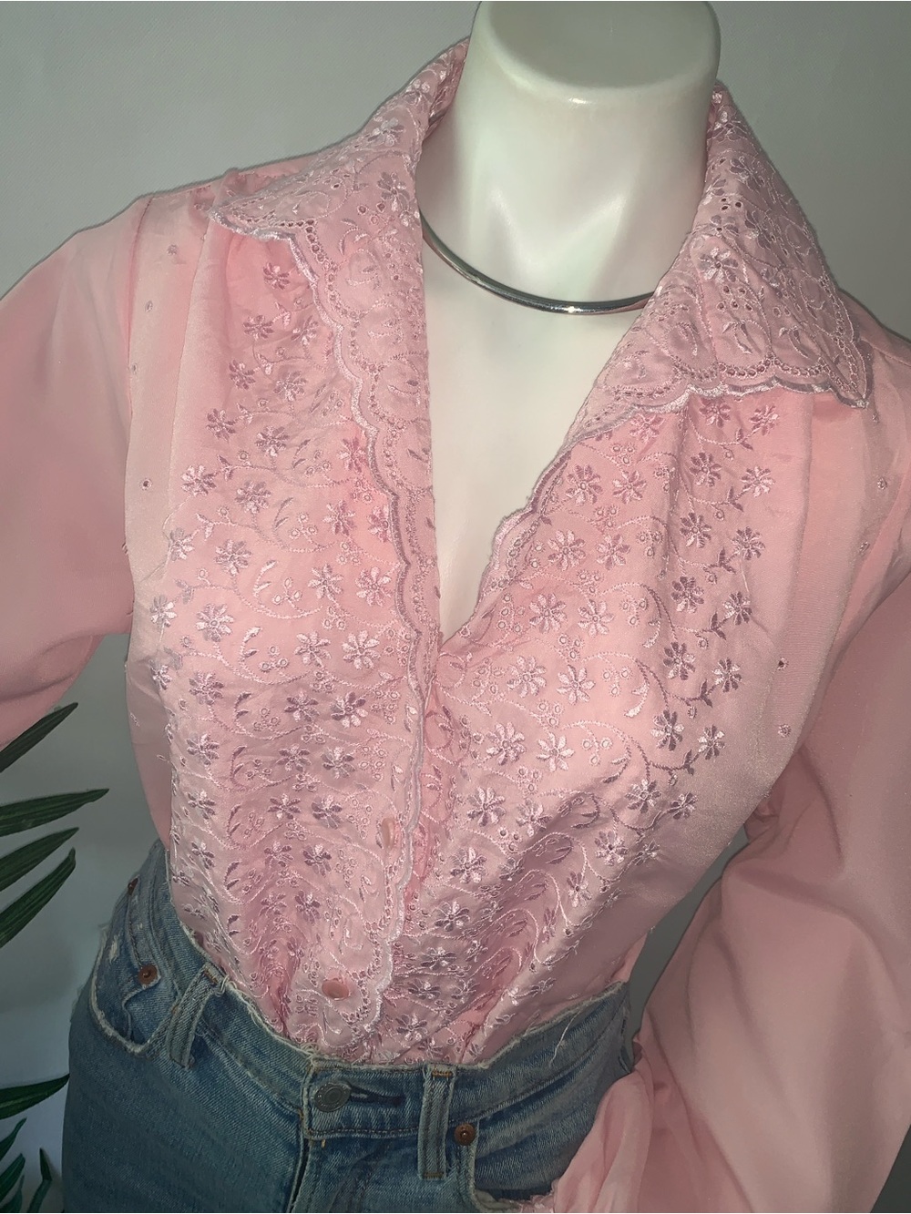 w h i m s y :: Vintage Floral Embroidered Eyelet Secretary Blouse